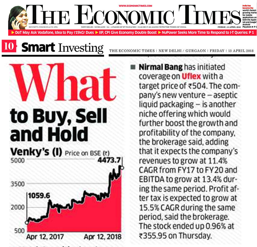 The Economic Times features synopsis of Uflex's Research initiated by Broking House - Nirmal Bang