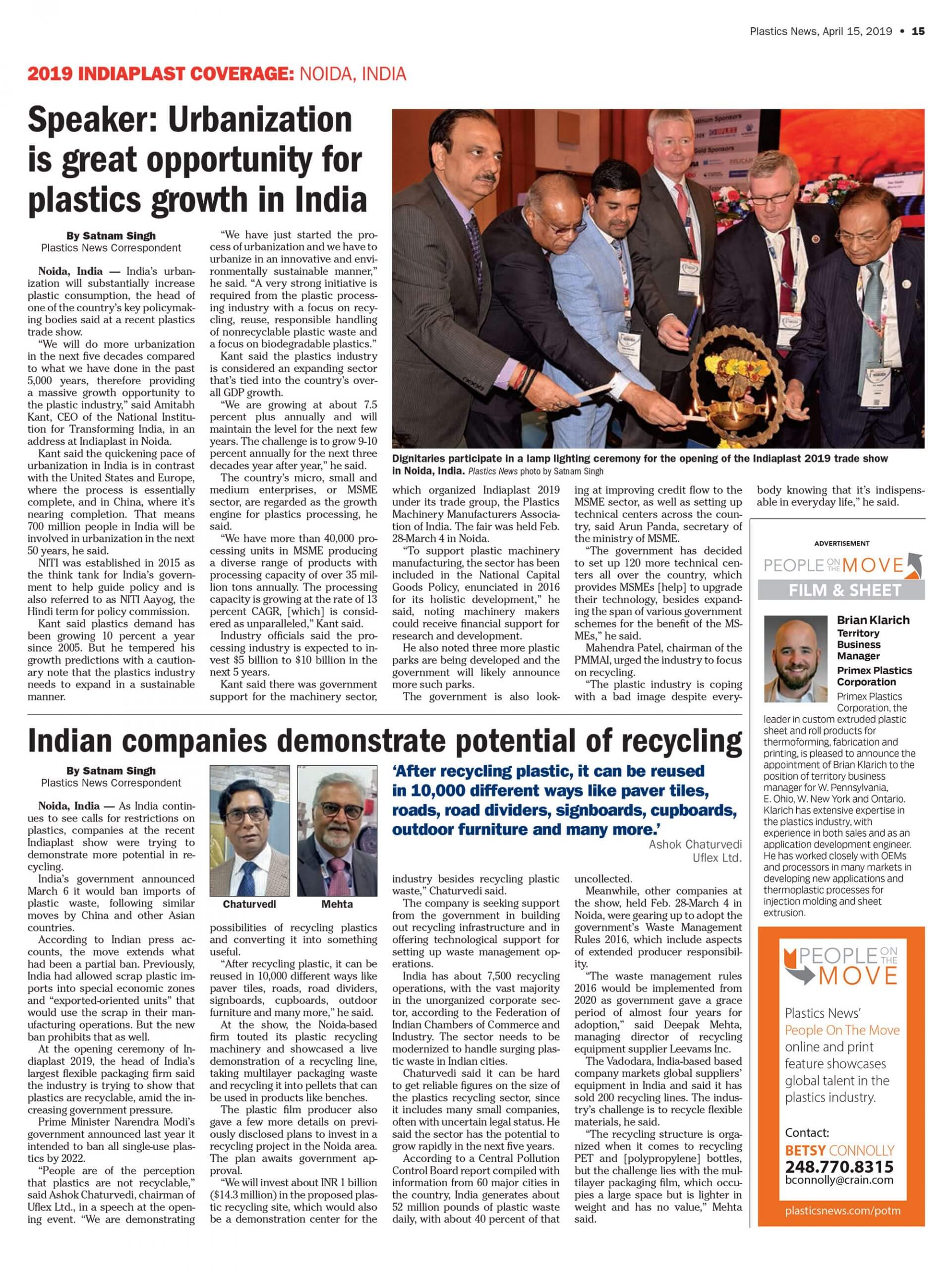 Indian Companies Demonstrate Potential of Recycling @ India Plast 2019 – Reports Plastics News | April 2019 Print Edition