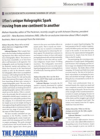 Ashwani Sharma Exclusive Interview with Mahan Hazarika Editor of The Packman about UFlex’s Aseptic Business